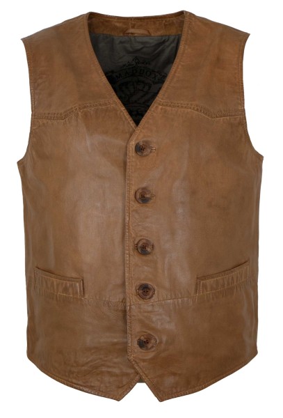 MADDOX - Herren Lederweste Lammnappa cognac-14166