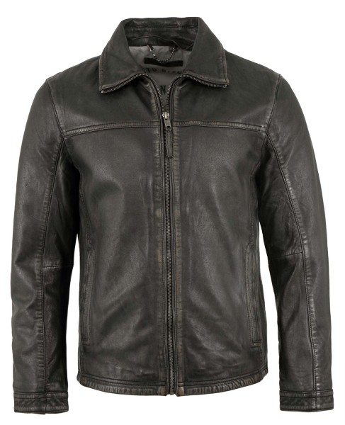 Deercraft - Herren Lederjacke Lammnappa Lammfellkragen schwarz-beige-13585-2