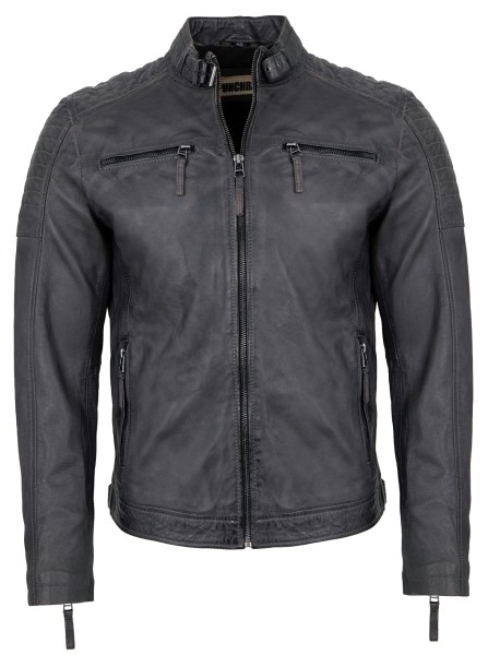 Punchball - Herren Lederjacke Bikerjacke Lammnappa grau-13827