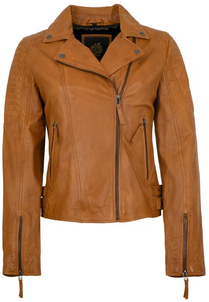 Apple of Eden - Damen Lederjacke Bikerjacke Lammnappa cognac-13795