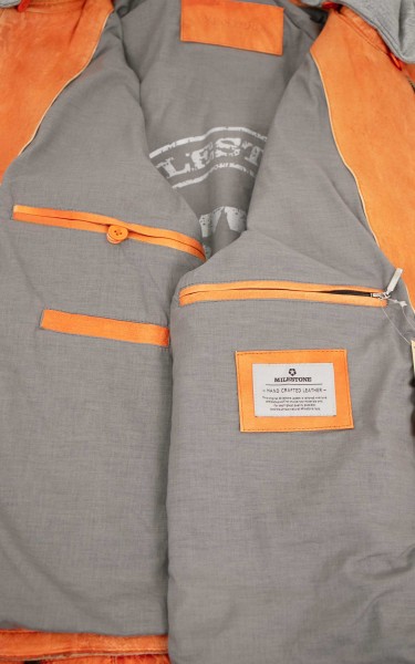Milestone - Herren Lederjacke Lammnappa Kapuze orange-14027-5