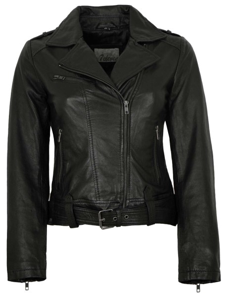 7eleven - Damen Lederjacke Bikerjacke Lammnappa schwarz-14040