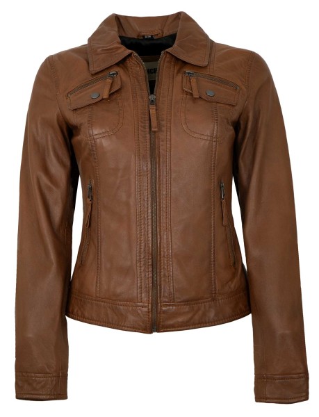 7eleven - Damen Lederjacke Lammnappa cognac-13950