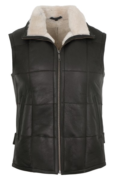 Maddox - Herren Lederweste Lammnubuk Lammfell dunkelbraun-beige-14353