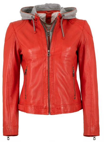 Gipsy - Damen Lederjacke Lammnappa Kapuze coral-13355