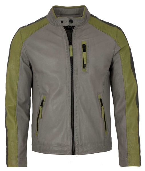 Jilani - Herren Lederjacke Racingjacke Lammnappa grau grün-14001