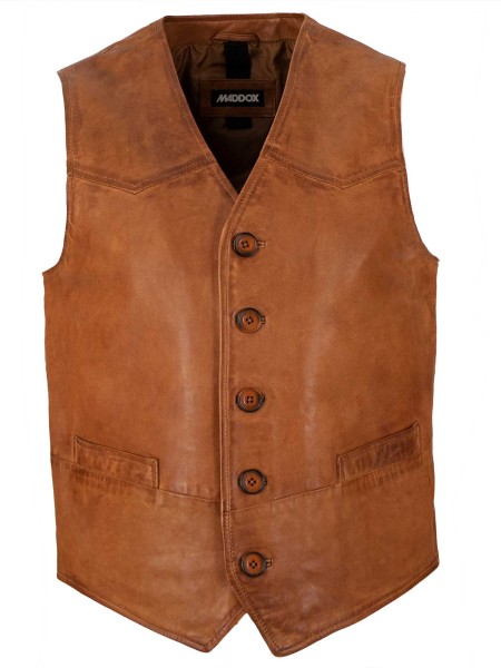 MADDOX - Herren Lederweste Lammnappa cognac-13285
