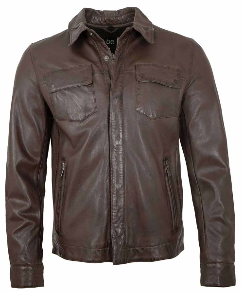 Freaky Nation - Herren Lederjacke Lederhemd Lammnappa dunkelbraun