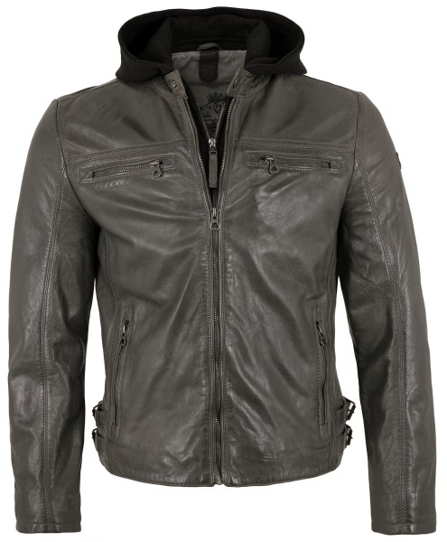 Gipsy - Herren Lederjacke Lammnappa Kapuze anthracite-13338