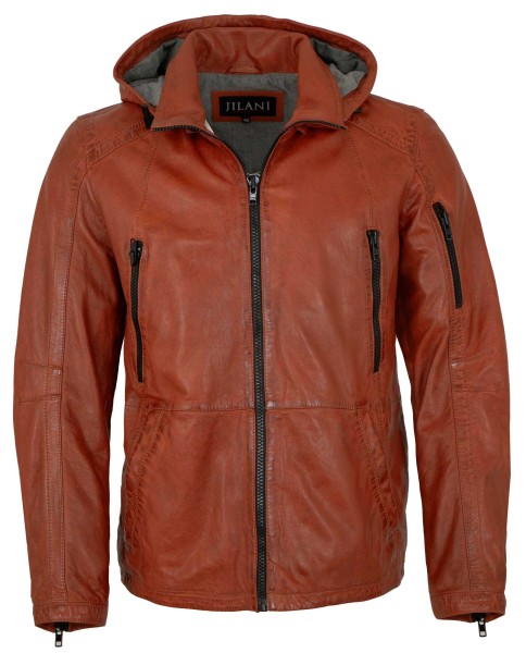 Jilani - Herren Lederjacke Kapuze Lammnappa burned orange-14000