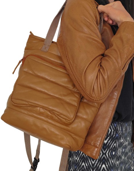 Damen Lederhandtasche Rucksack Lammnappa cognac-13862-A