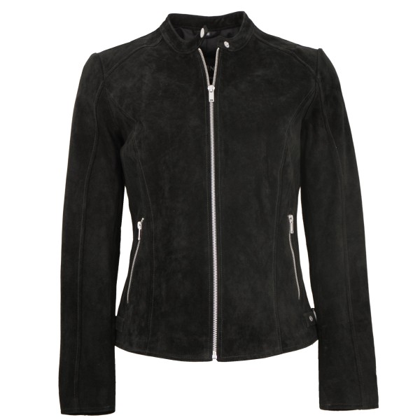 Morena - Damen Lederjacke nappiertes Leder schwarz-14244