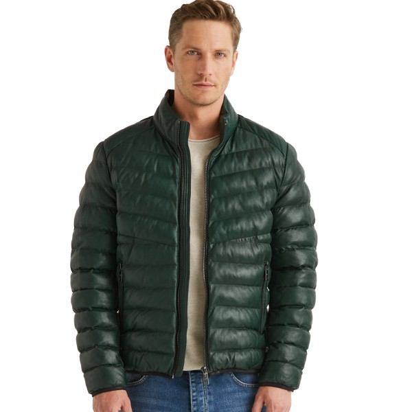 Milestone - Herren Lederjacke Steppjacke Lammnappa dunkelgrün-14324