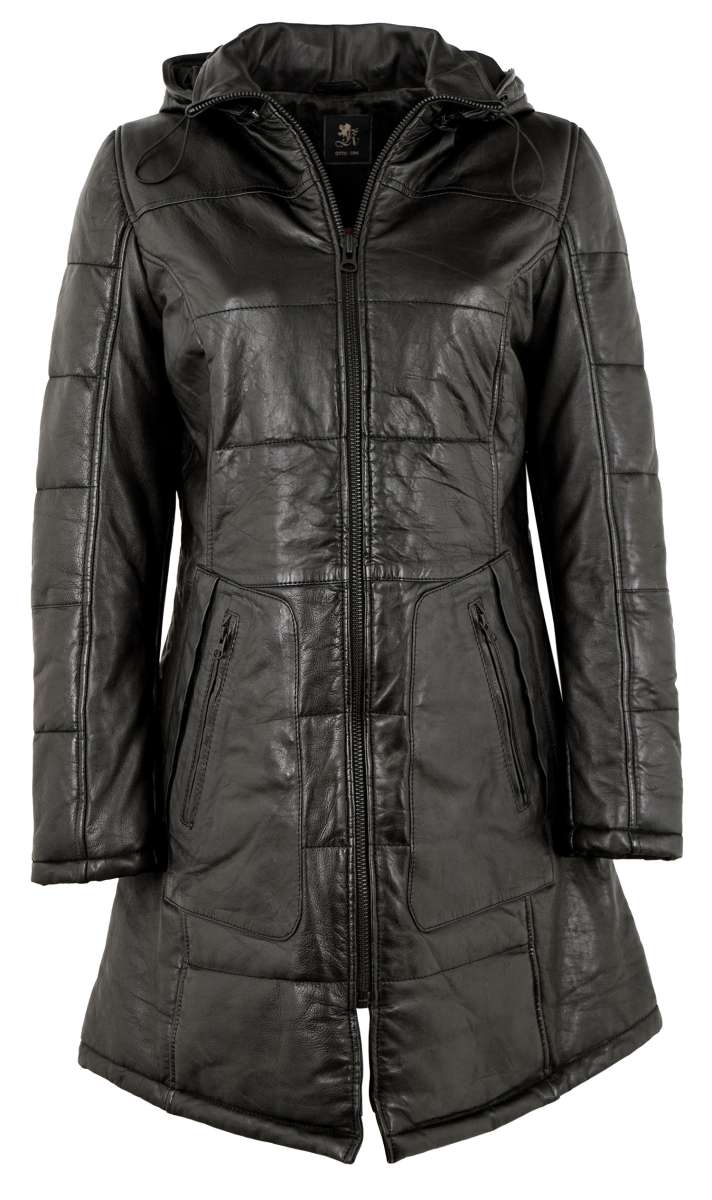 Frauen schwarze Lederjacke mit Kapuze von online Peoples Place Gr:S