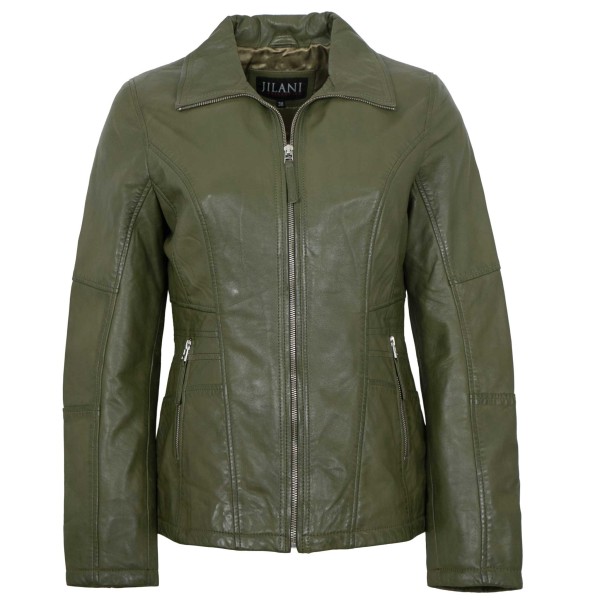 Jilani Collection - Damen Lederjacke Lammnappa olive