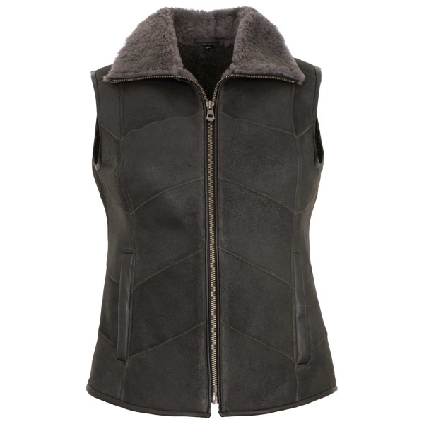 MADDOX - Damen Lammfellweste Lederweste Lammfell anthra-14350