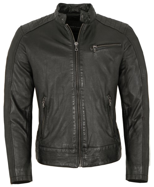 Capitano - Herren Lederjacke Bikerjacke Lammnappa schwarz-13938