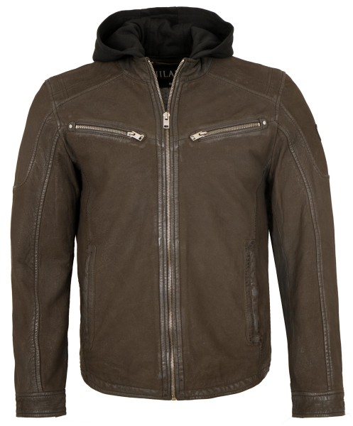 Jilani - Herren Lederjacke Kapuze Nubukleder braun-13785