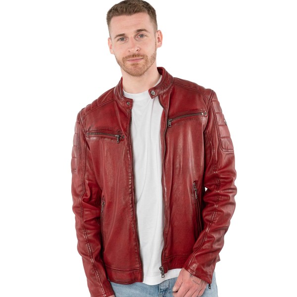 Mauritius - Herren Lederjacke Bikerjacke Lammnappa rot-14465