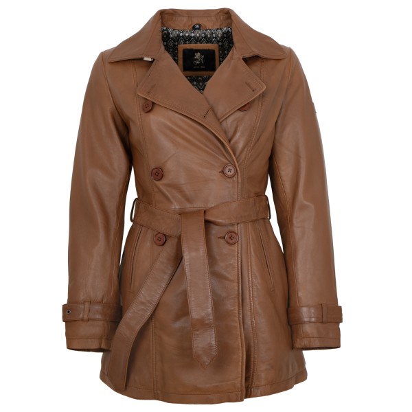 OTTO KERN - Damen Ledermantel Trenchcoat Lammnappa hellbraun-14293