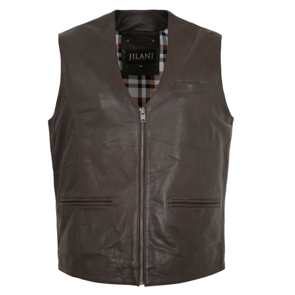 Jilani Collection - Herren Lederweste Lammnappa dunkelbraun-14425