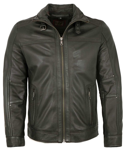 Herren Lederjacke Kapuze Lammnappa grau-braun-14174-2