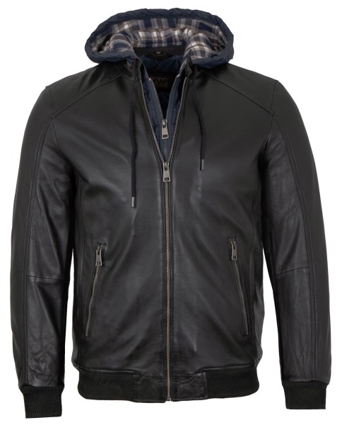 Existenz - Herren Lederjacke Blouson Kapuze Lammnappa schwarz-14170