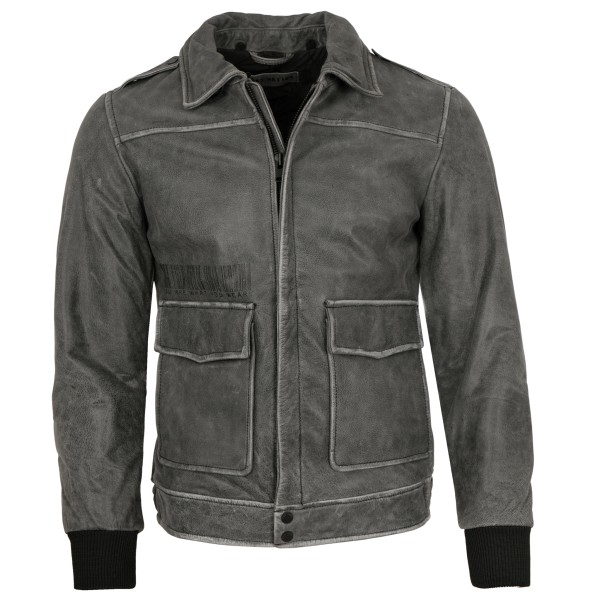 Freaky Nation - Herren Lederjacke Blouson Rindsleder grau retro-14280-2