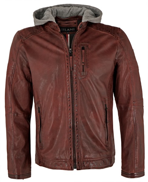 Jilani - Herren Lederjacke Bikerjacke Kapuze Lammnappa burned orange-13158