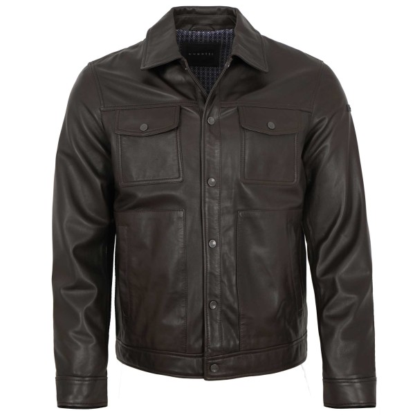 Bugatti - Herren Lederjacke Lammnappa Lammfellkragen schwarz-Copy-14463-1