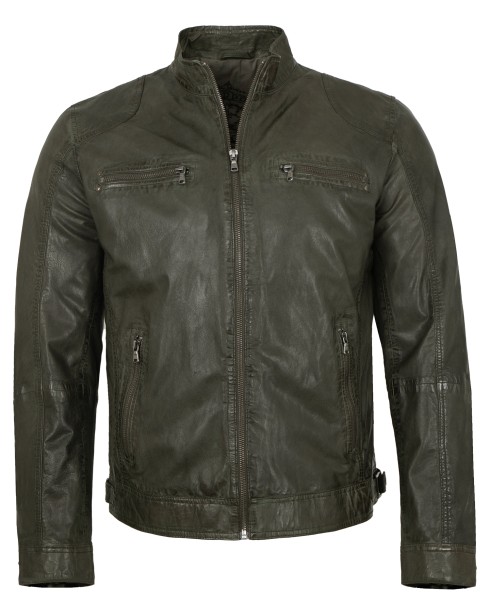 MADDOX - Herren Lederjacke Lammnappa olive-14127