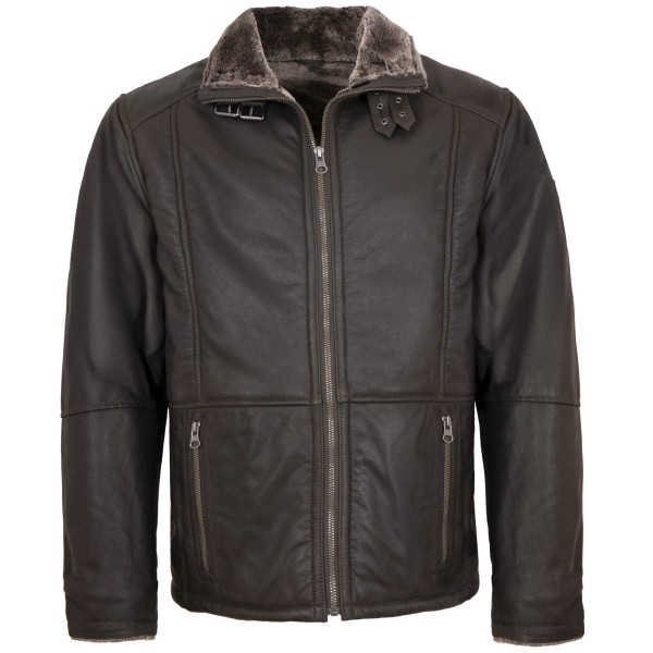 Redpoint - Herren Lederjacke Lammnubuk Kunstfell dunkelbraun-14336