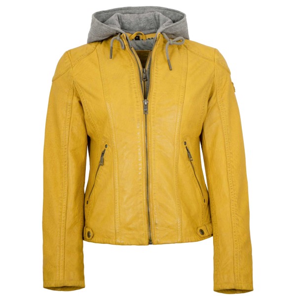 Mauritius - Damen Lederjacke Lammnappa Kapuze maize gelb-14457-2