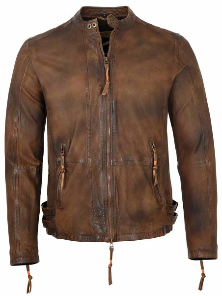 Freaky Nation - Herren Lederjacke Lammnubuk messing retro