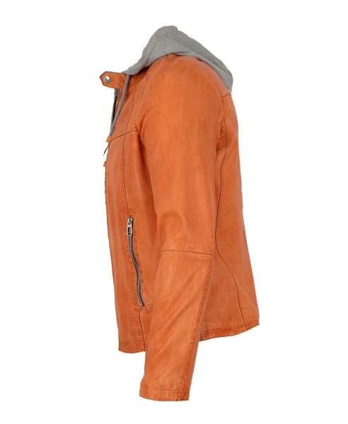 Milestone - Herren Lederjacke Lammnappa Kapuze orange-14027-1