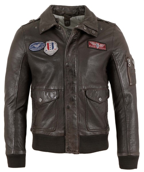 Gipsy - Herren Lederjacke Pilotenjacke Lammnappa Lammfellkragen dunkelbraun-13589-3