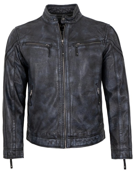 Jilani - Herren Lederjacke Biker Lammnappa navy-blau-13792