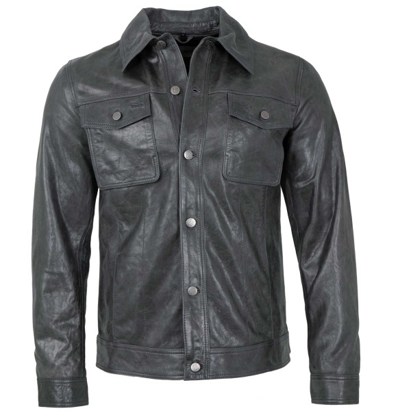 Freaky Nation - Herren Lederjacke Lammleder grau-blau-14205