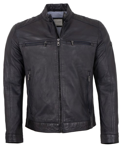 Bugatti - Herren Lederjacke Bikerjacke Lammnappa dunkelblau-13831