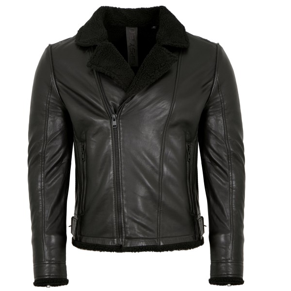 2.0 by Mauritius - Herren Lederjacke Bikerjacke Lammnappa Kunstfell schwarz-14295