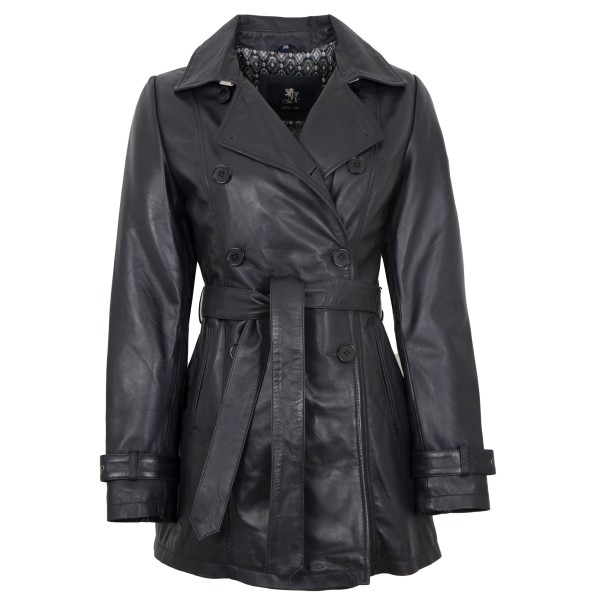 OTTO KERN - Damen Ledermantel Trenchcoat Lammnappa nachtblau-14294