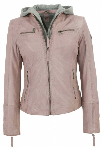 Gipsy - Damen Lederjacke Lammnappa Kapuze rosa-11082