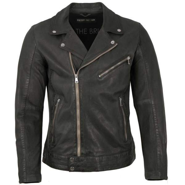 Freaky Nation - Herren Lederjacke Bikerjacke Lammnappa anthra-14207