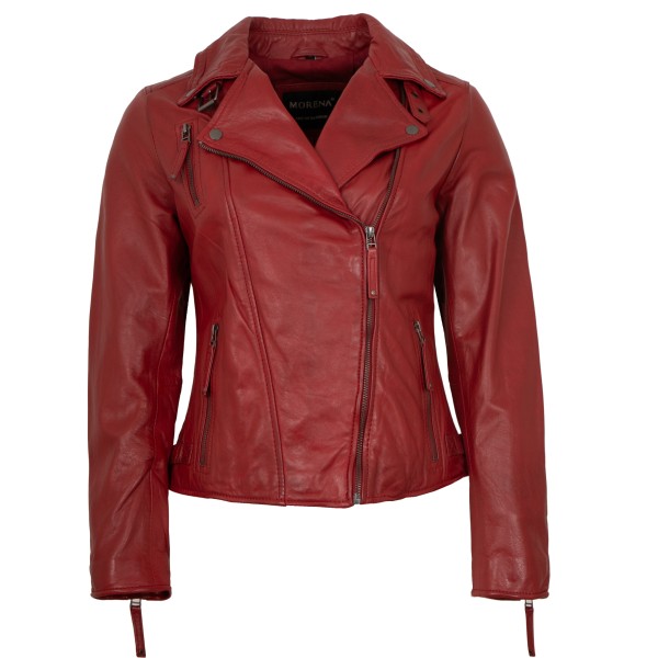 Morena - Damen Lederjacke Lammnappa Bikerjacke rot-14246