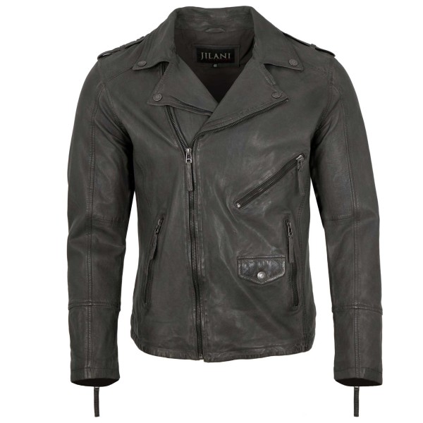 Jilani Collection - Herren Lederjacke Bikerjacke Lammnappa grau-14373