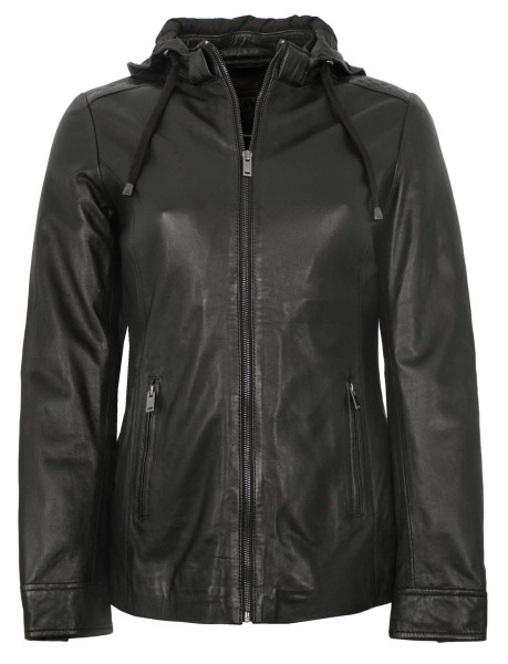 Existenz - Damen Lederjacke Longjacke Kapuze Lammnappa schwarz-14160