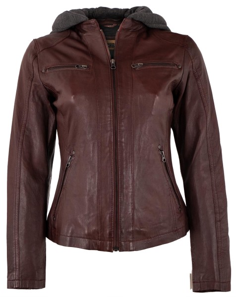 Punchball - Damen Lederjacke Lammnappa Kapuze oxred-13171