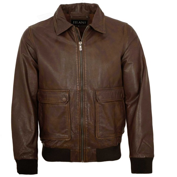 Jilani Collection - Herren Lederjacke Fliegerjacke Kalbleder braun antik-14412-2