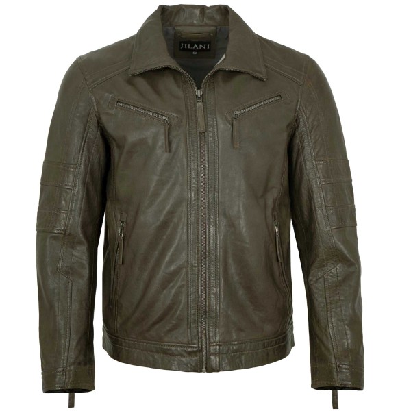 Jilani - Herren Lederjacke Lammnappa dark olive-14498