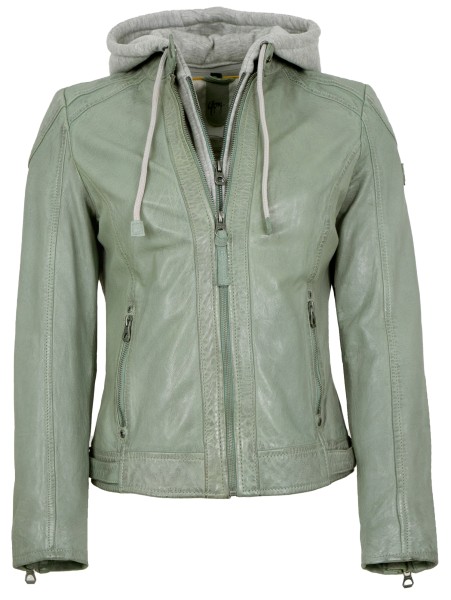 Gipsy - Damen Lederjacke Lammnappa Kapuze light mint-13818